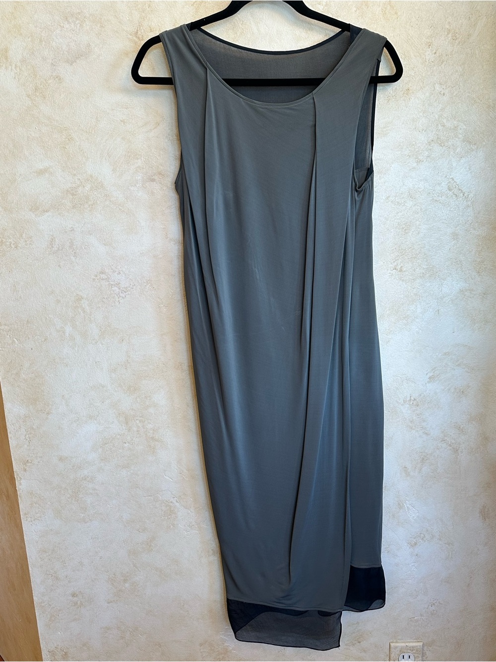 Helmut Lang Khaki Black Sleeveless Midi Dress with Sheer Silk Accents Classic